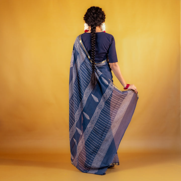 Mohana Block Printed Saree with Zari border