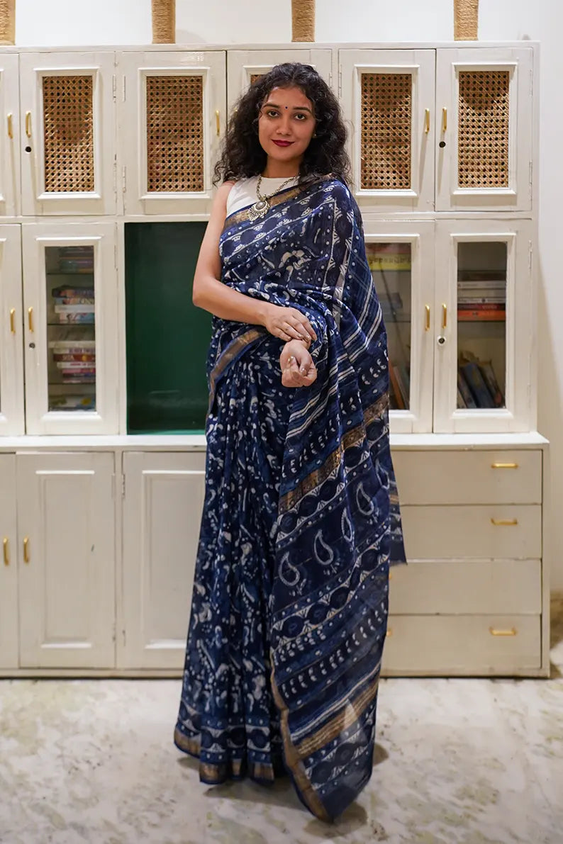 Buy Indigo Sarees for Women by Indie Picks Online | Ajio.com