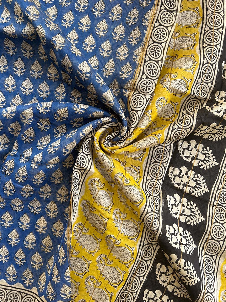 Timeless Blue - Hand Block Print Chanderi Silk Bagru Saree