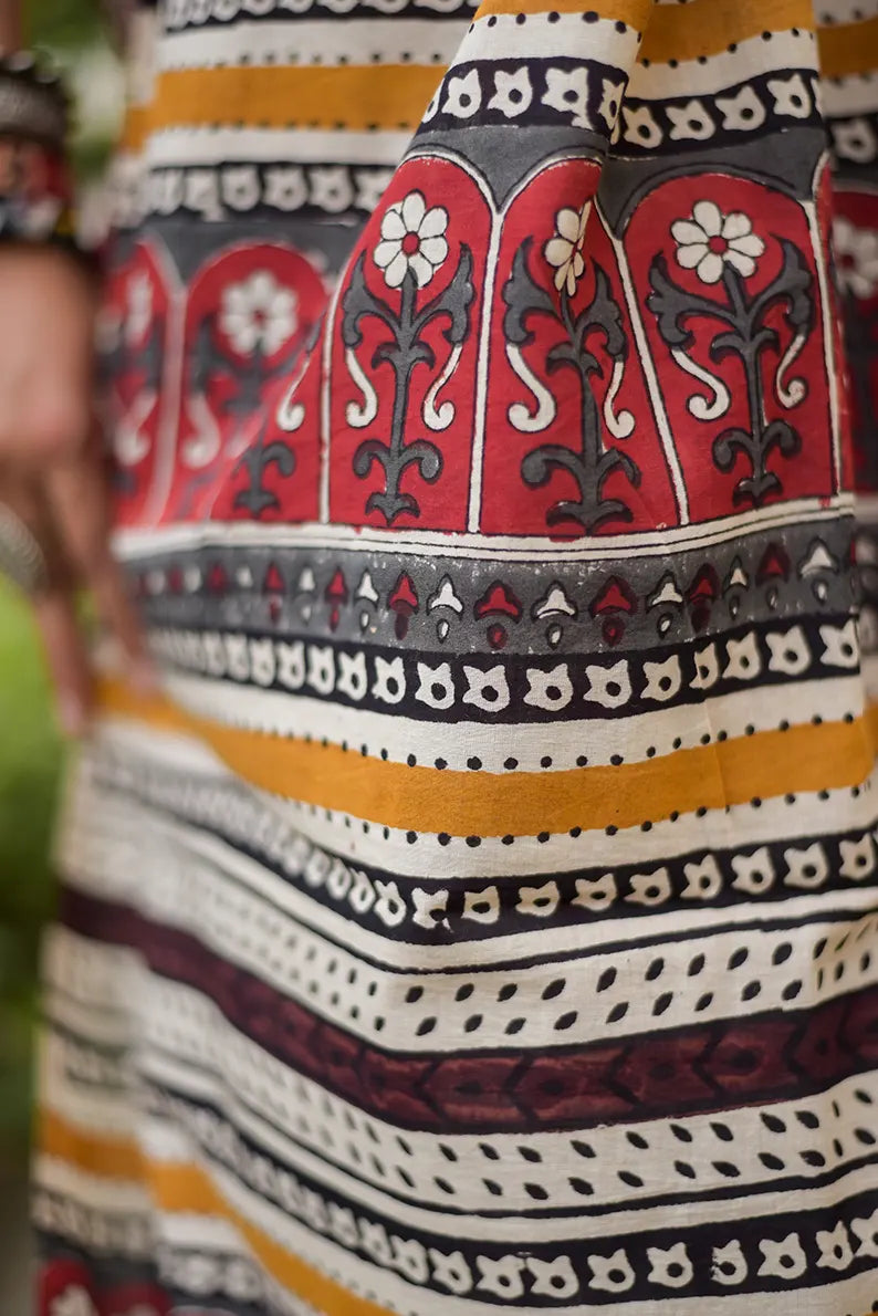 Terra Rouge - Hand Block Print Mulmul Cotton Bagru Saree