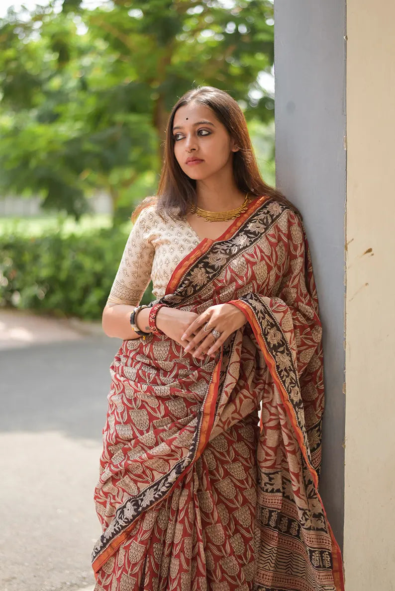 Rustic Radiance - Hand Block Print Chanderi Silk Saree