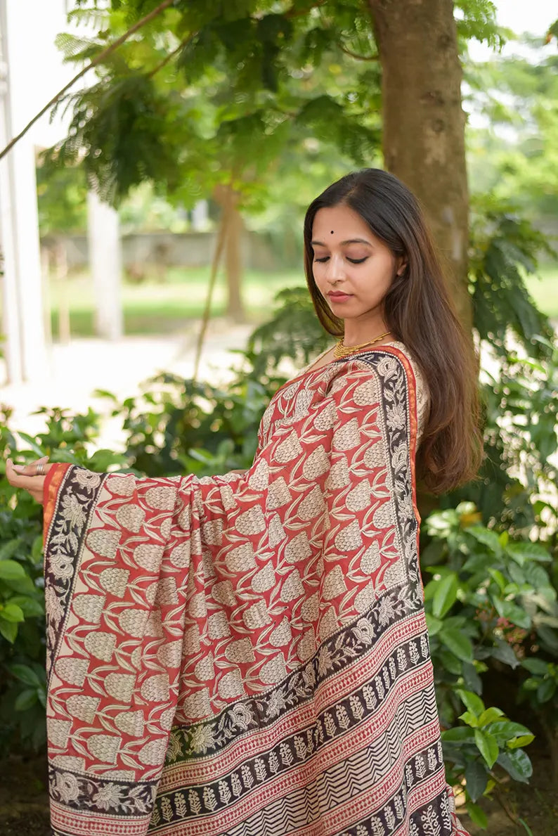 Rustic Radiance - Hand Block Print Chanderi Silk Saree