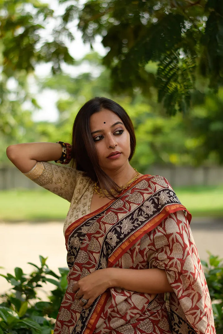 Rustic Radiance - Hand Block Print Chanderi Silk Saree