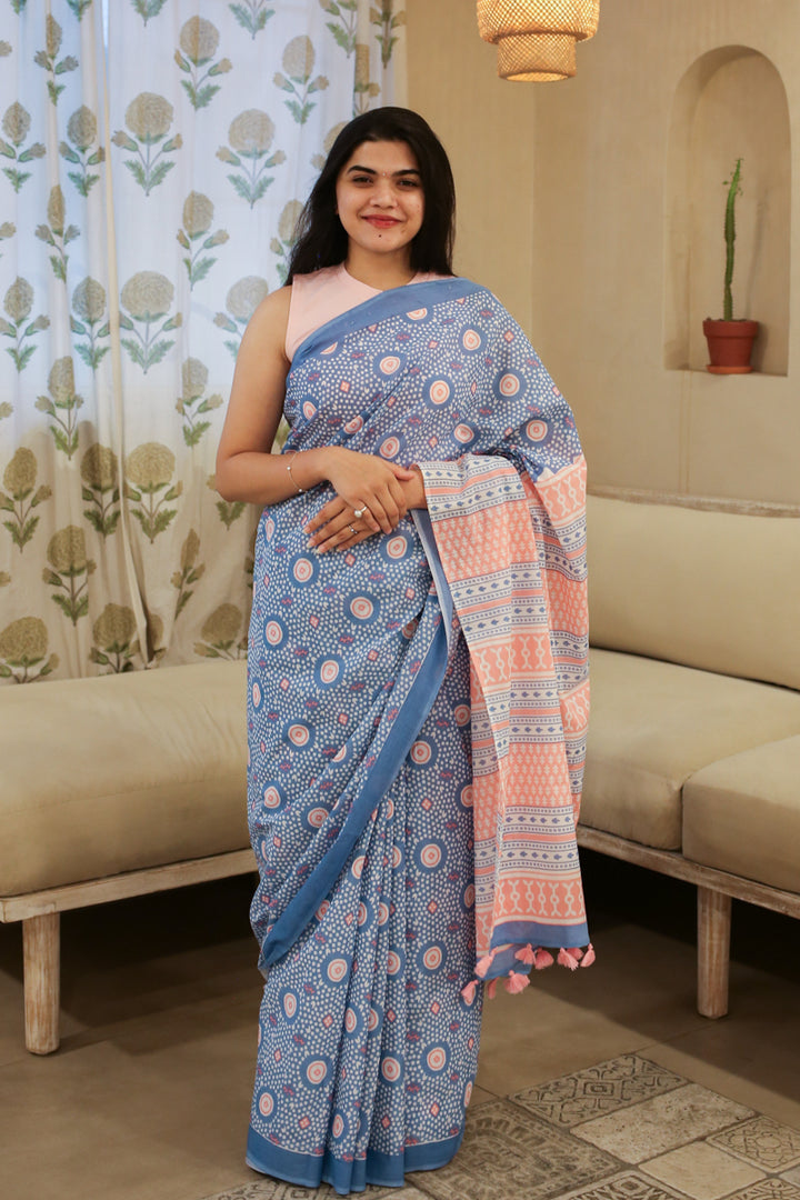 Morning Reverie Printed Mulmul Cotton Saree
