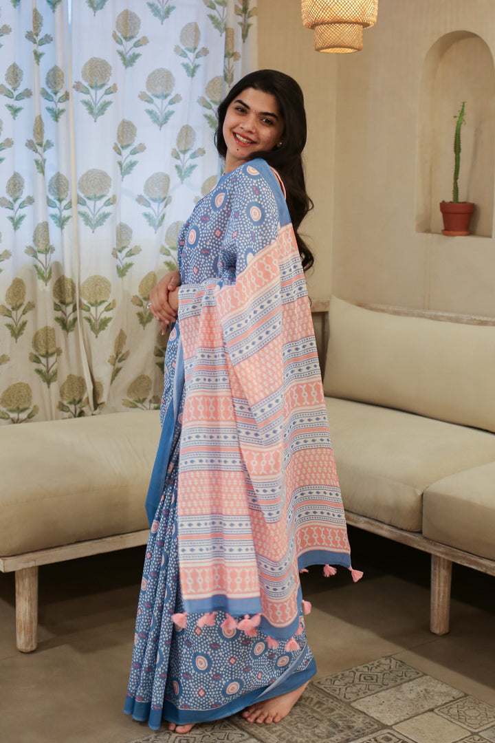 Morning Reverie Printed Mulmul Cotton Saree