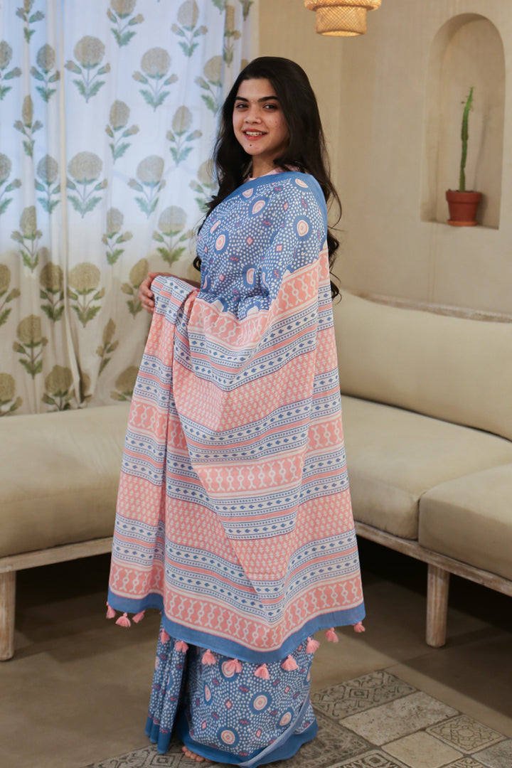 Morning Reverie Printed Mulmul Cotton Saree