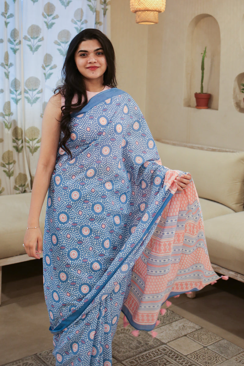 Morning Reverie Printed Mulmul Cotton Saree