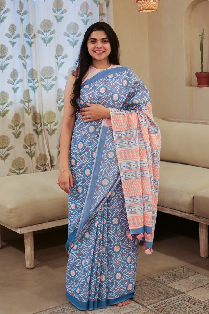 Morning Reverie Printed Mulmul Cotton Saree