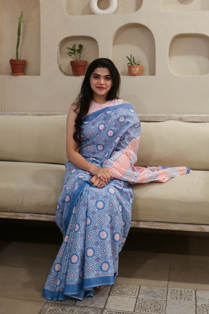Morning Reverie Printed Mulmul Cotton Saree