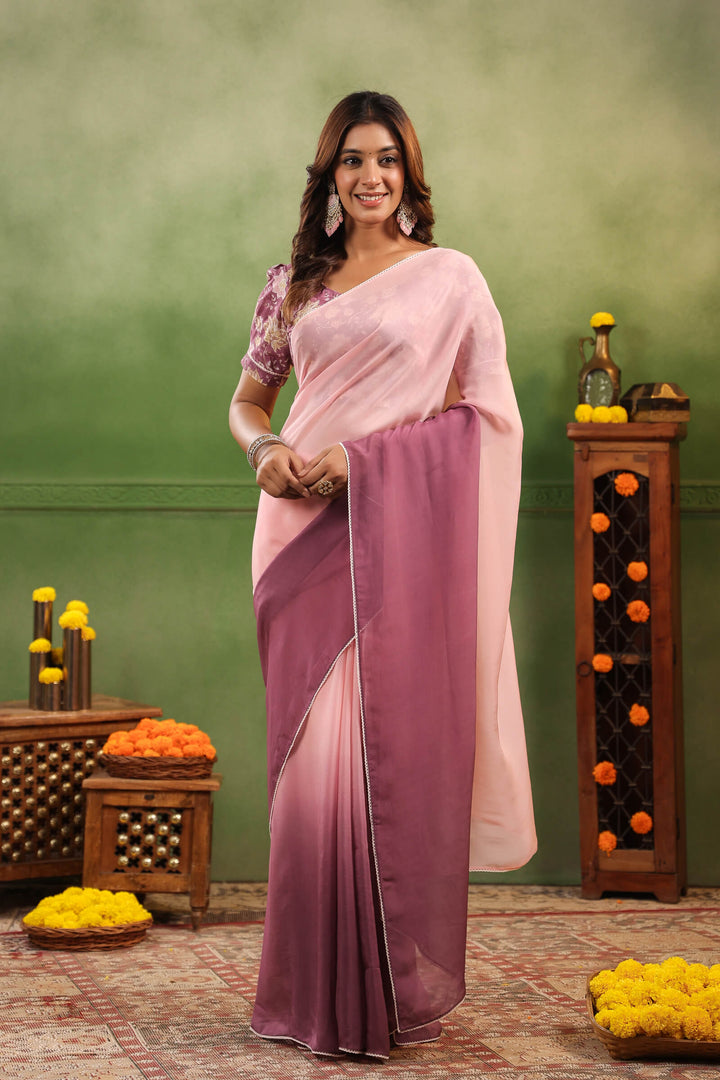 Mulberry Ombre Organza Saree with Printed Blouse Fabric