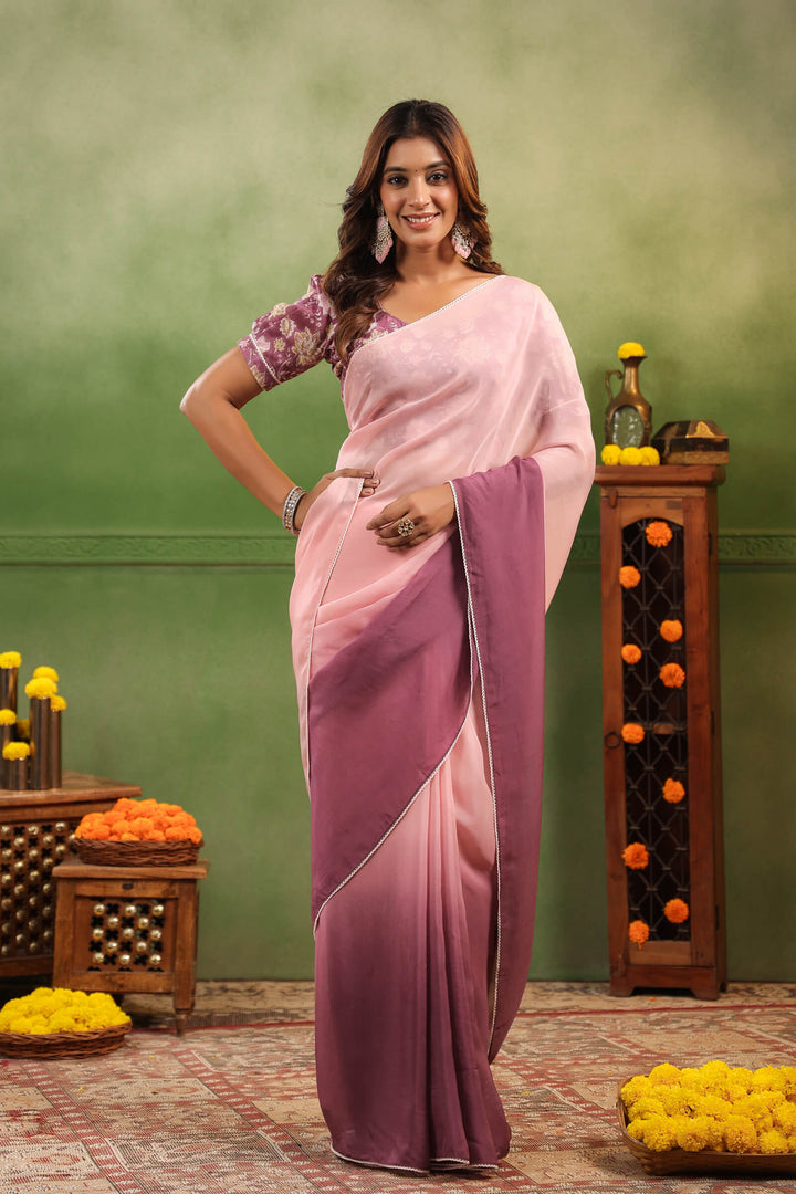 Mulberry Ombre Organza Saree with Printed Blouse Fabric