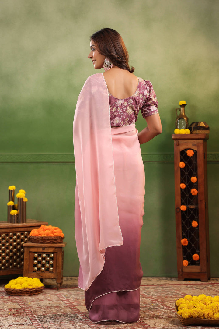 Mulberry Ombre Organza Saree with Printed Blouse Fabric