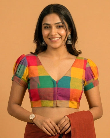 Subtle days V-neck Blouse with Puff Sleeves - Multicolor 2