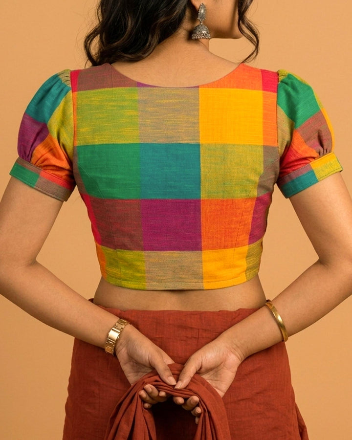 Subtle days V-neck Blouse with Puff Sleeves - Multicolor 2
