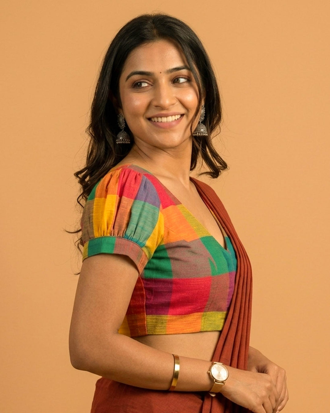 Subtle days V-neck Blouse with Puff Sleeves - Multicolor 2
