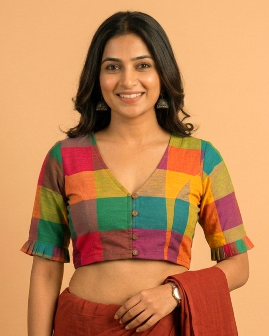 9AM button down blouse with elbow sleeve - Multicolor 2