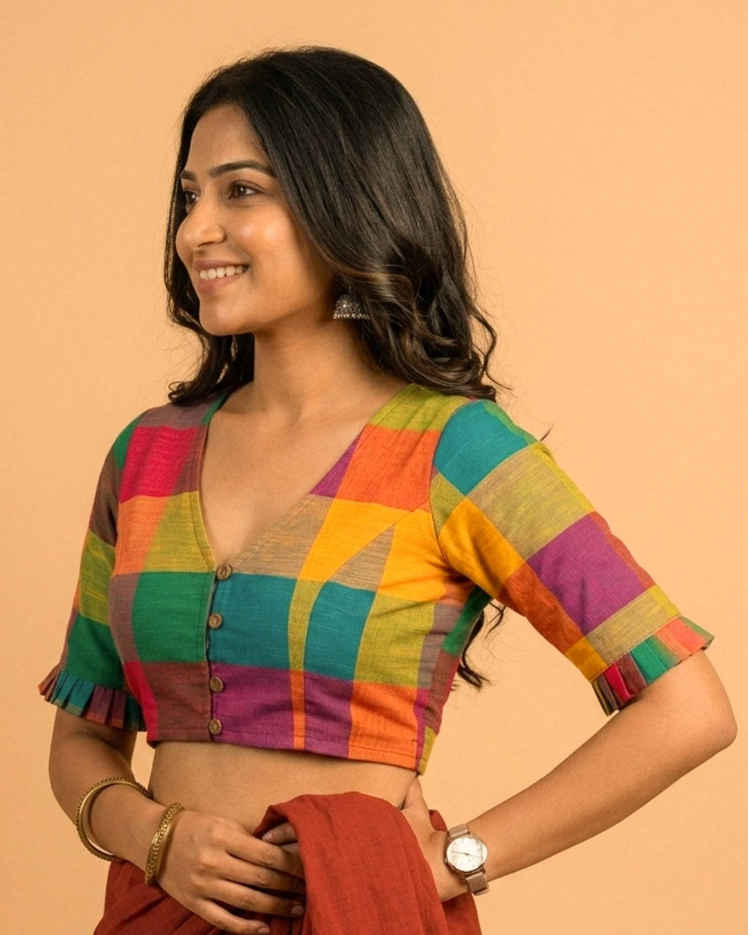 9AM button down blouse with elbow sleeve - Multicolor 2