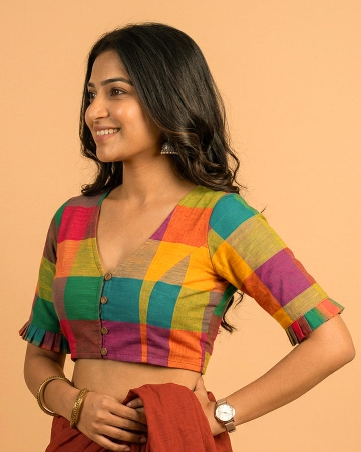 9AM button down blouse with elbow sleeve - Multicolor 2