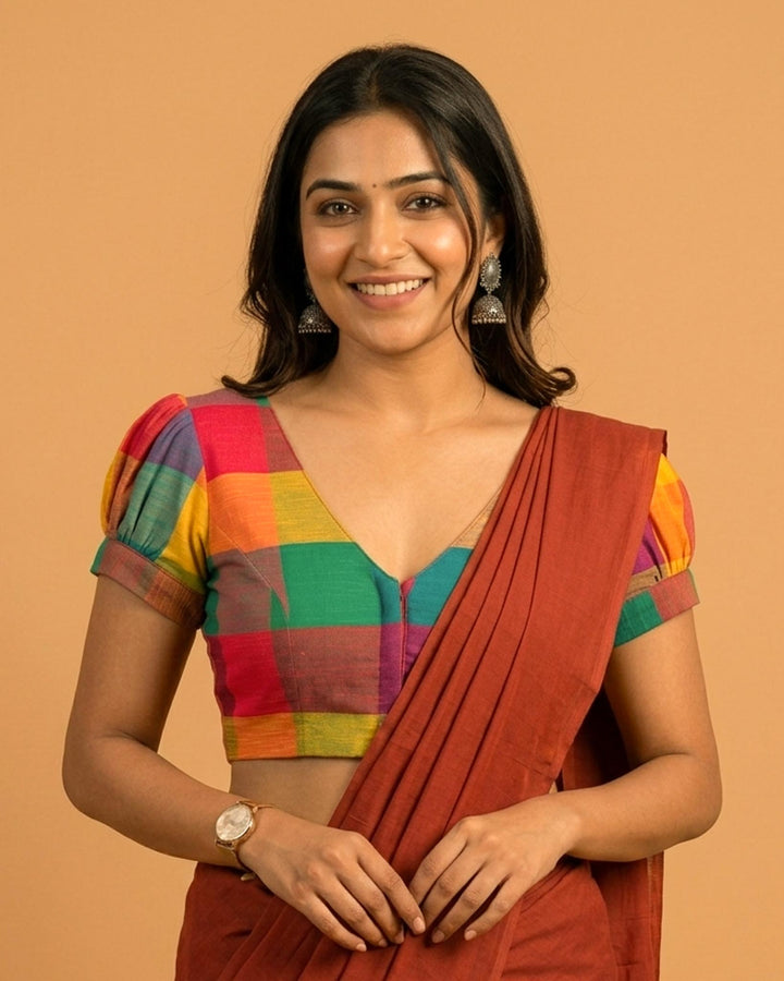 Subtle days V-neck Blouse with Puff Sleeves - Multicolor 2