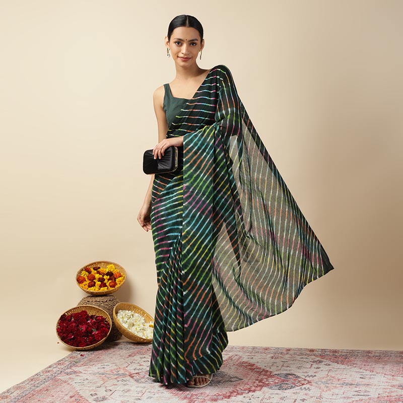 Mosaic Leheriya Tie-dye Mulmul Cotton saree