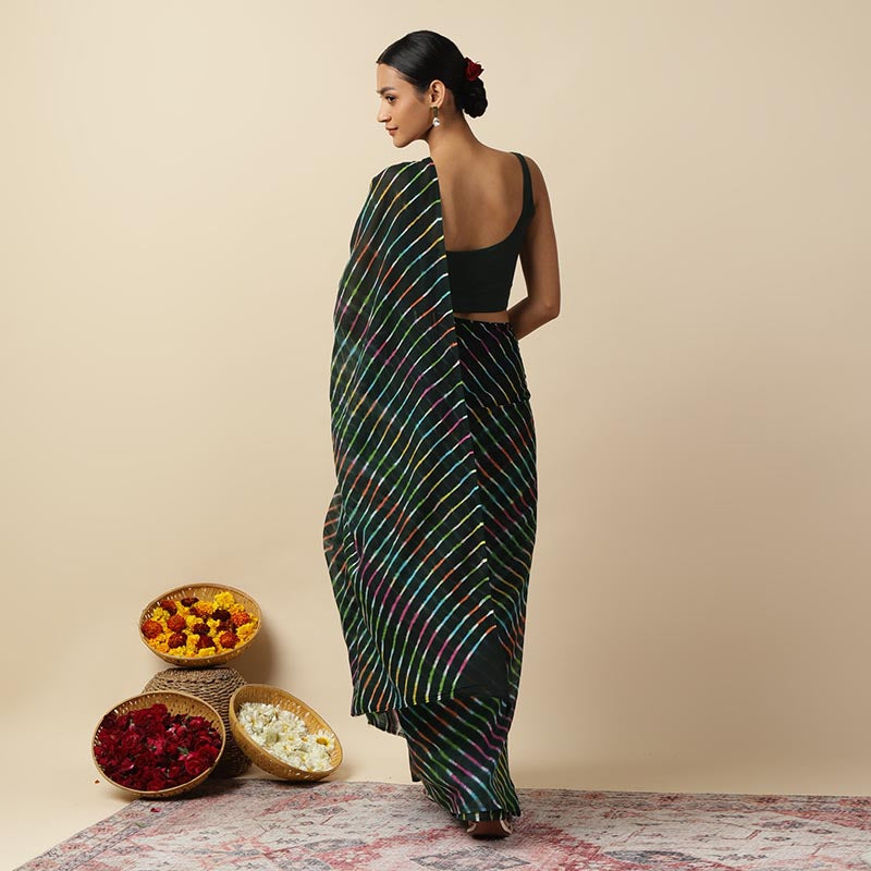 Mosaic Leheriya Tie-dye Mulmul Cotton saree