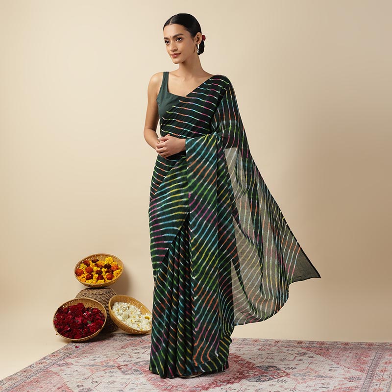 Mosaic Leheriya Tie-dye Mulmul Cotton saree