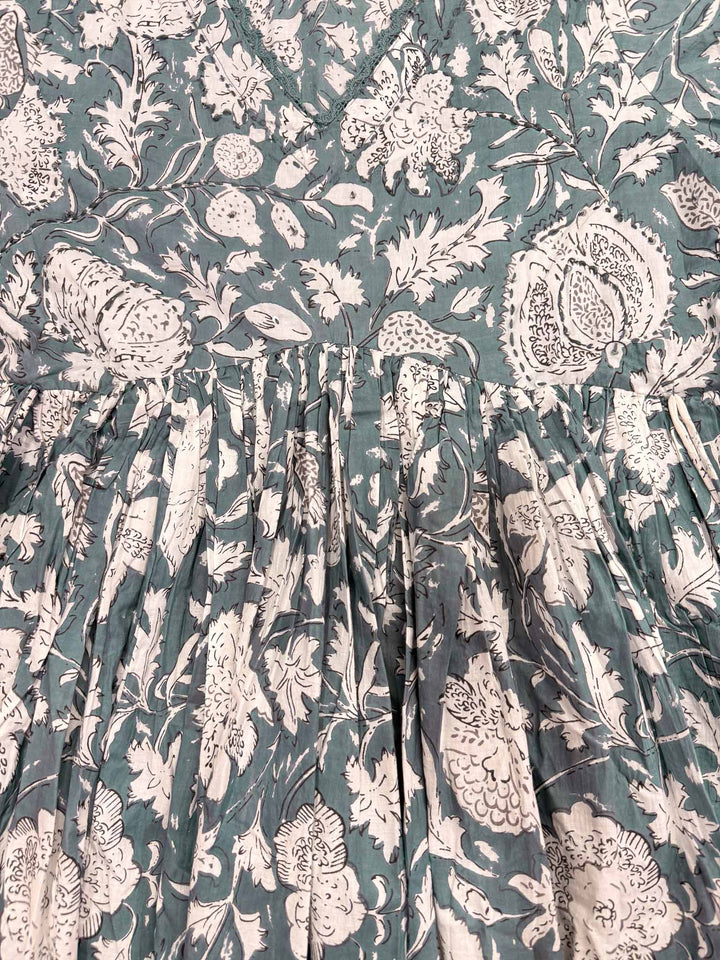 Nayra Grey Floral Cotton Dupatta, Pant and Kurta Set