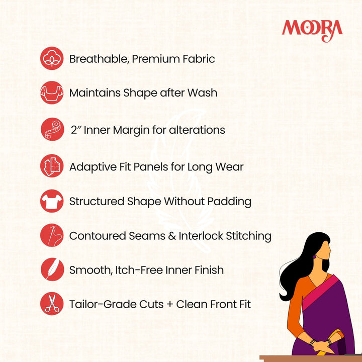 Black Cotton V neck Readymade Blouse with Elbow Sleeves