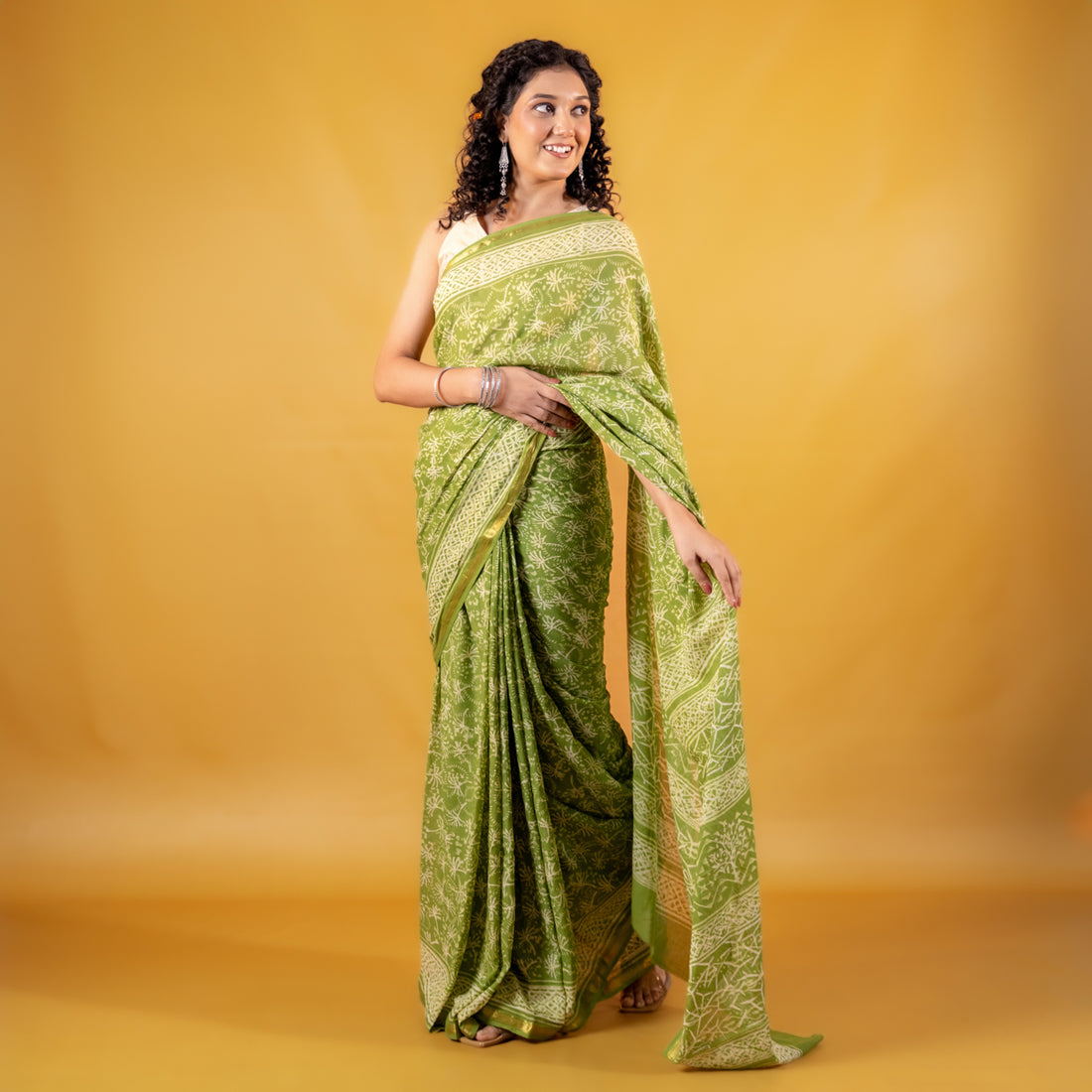 Pallavi Block Printed Saree with Zari border