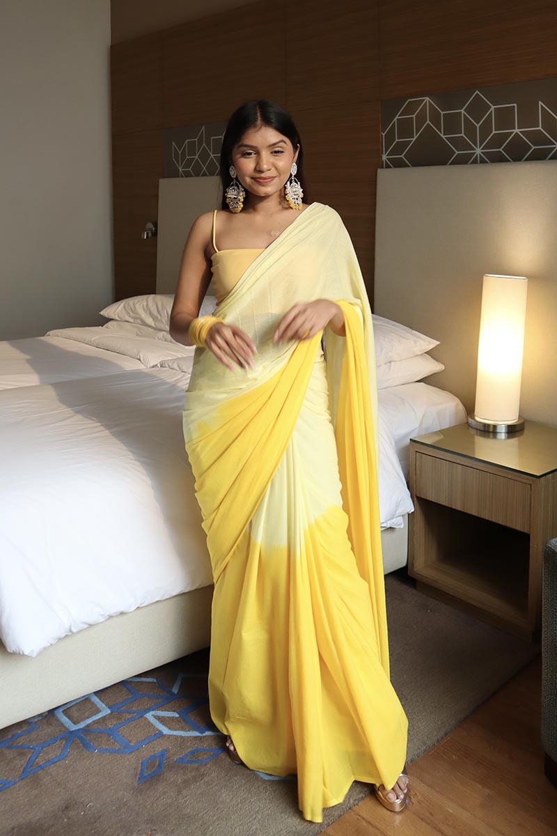 Golden Hour - Yellow Ombre Hand Dyed Mulmul Cotton Saree
