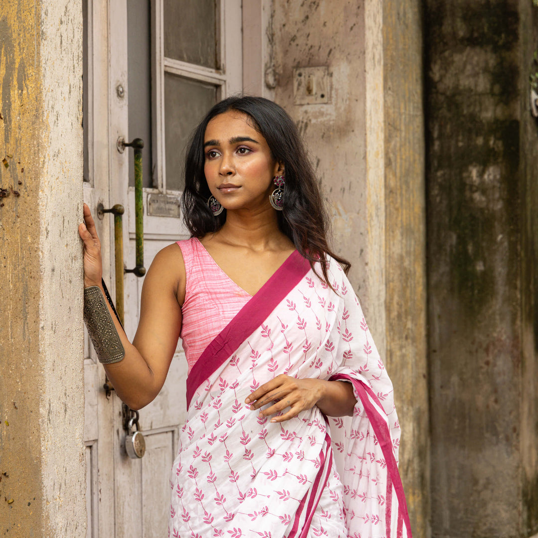 Pink Alley - Mul Cotton Hand Block Printed Saree