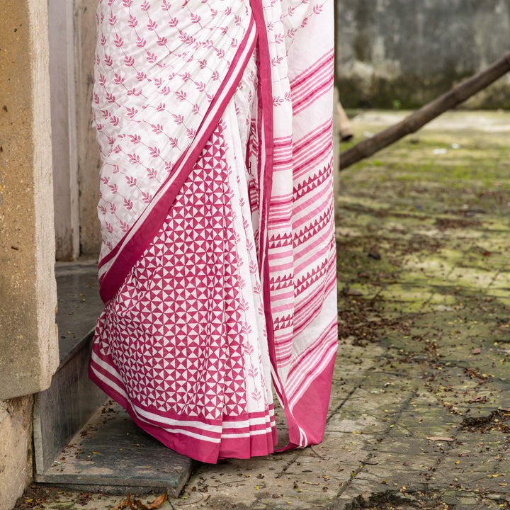 Pink Alley - Mul Cotton Hand Block Printed Saree