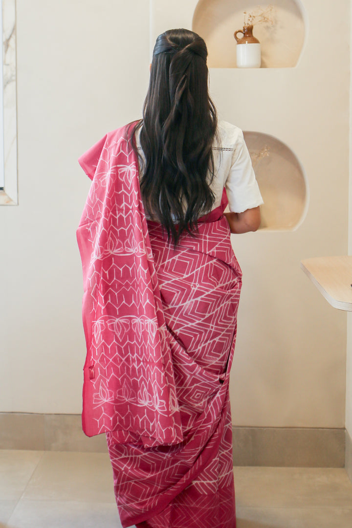 Pink Array Batik Mulmul Cotton Saree