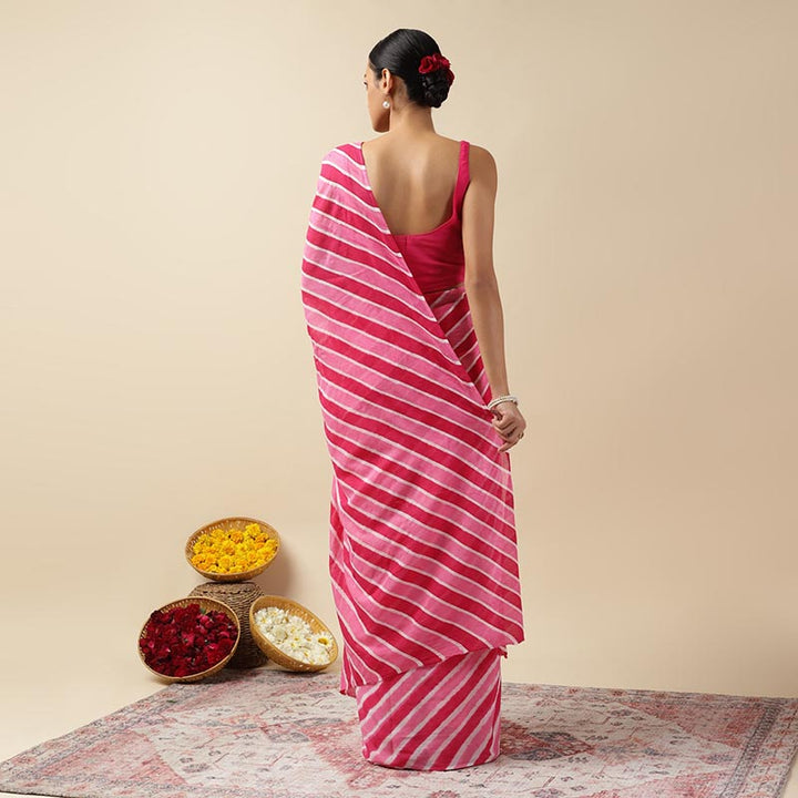 Rani Pink Leheriya Tie-dye Mulmul Cotton saree