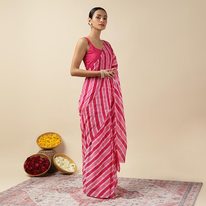 Rani Pink Leheriya Tie-dye Mulmul Cotton saree