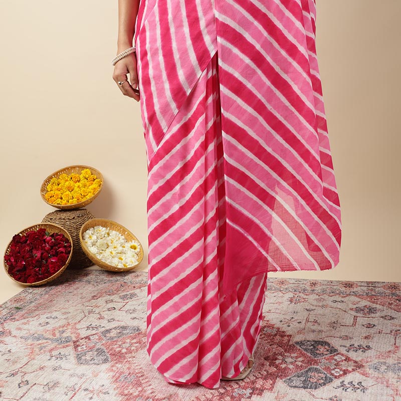 Rani Pink Leheriya Tie-dye Mulmul Cotton saree