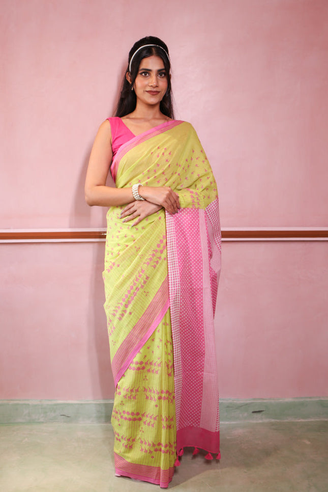 Pink Lemonade Printed Mulmul Cotton Saree