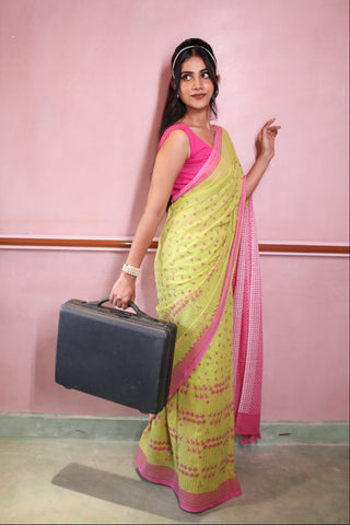 Pink Lemonade Printed Mulmul Cotton Saree