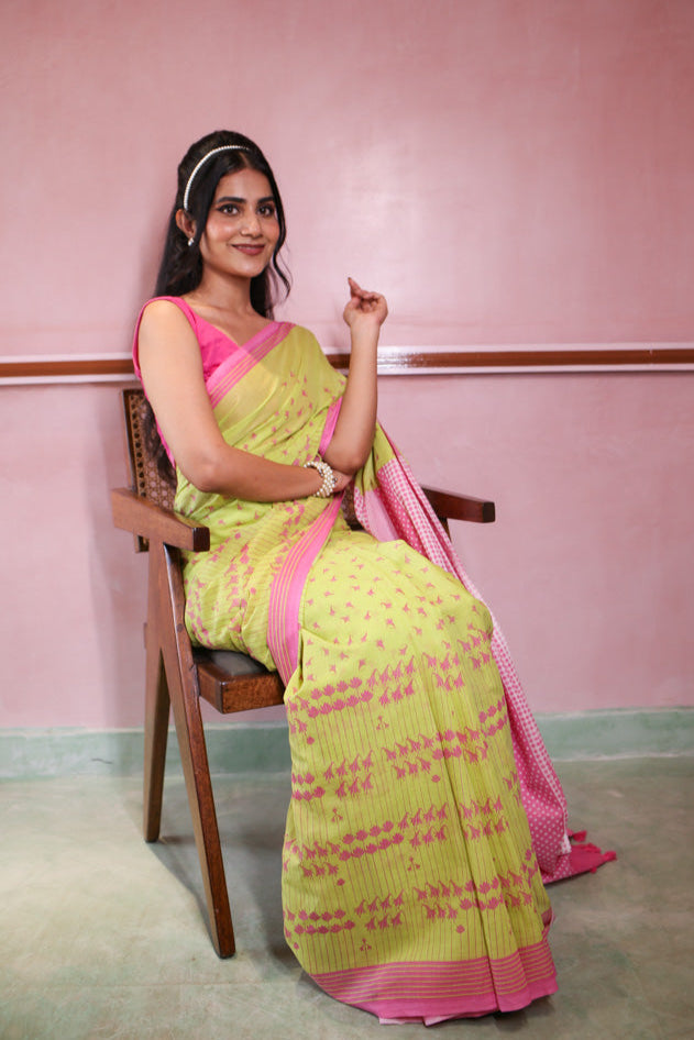 Pink Lemonade Printed Mulmul Cotton Saree