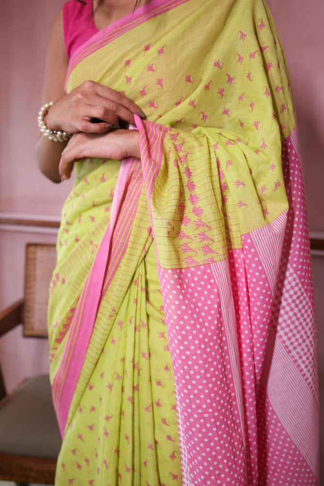 Pink Lemonade Printed Mulmul Cotton Saree
