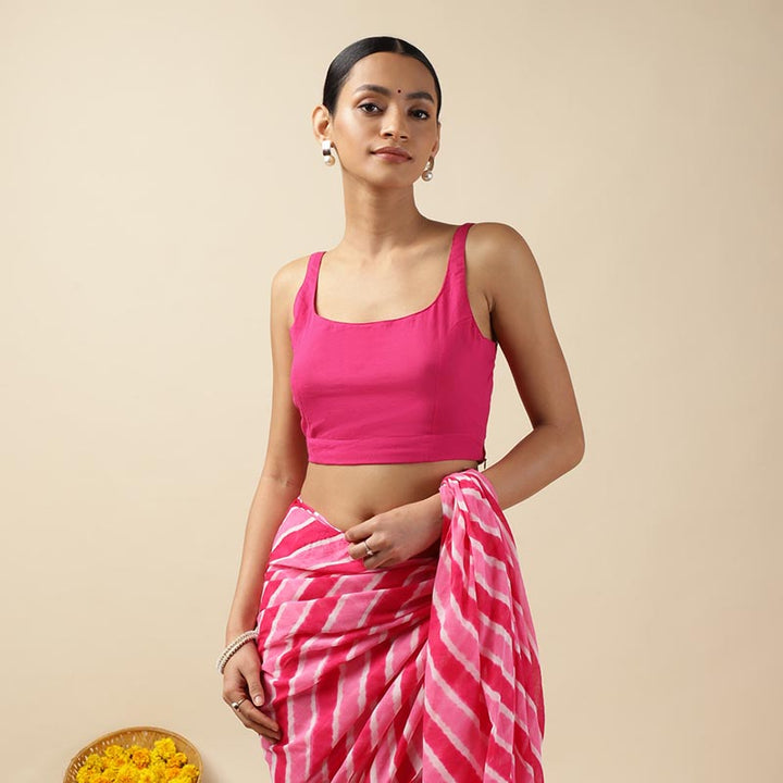 Pink Cotton Sleeveless Readymade Blouse with U neck