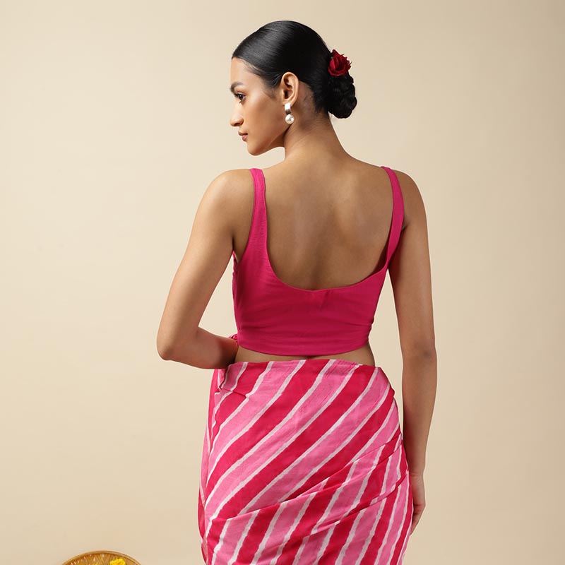 Pink Cotton Sleeveless Readymade Blouse with U neck