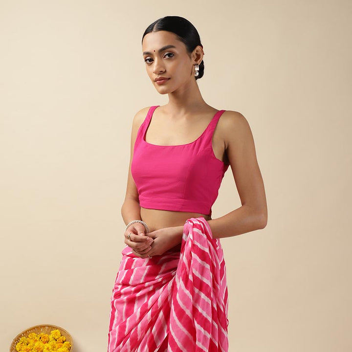Pink Cotton Sleeveless Readymade Blouse with U neck