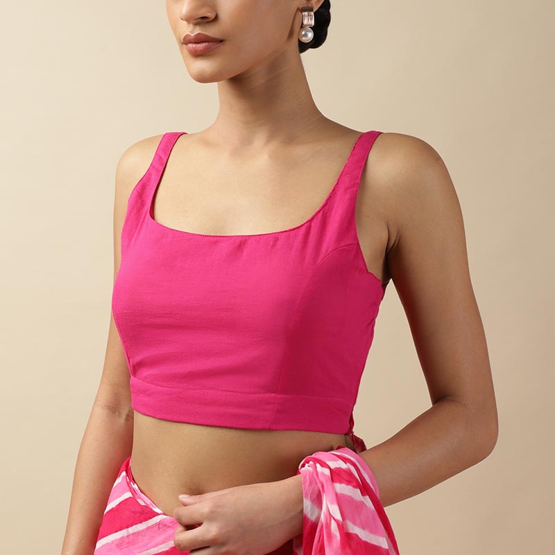 Pink Cotton Sleeveless Readymade Blouse with U neck