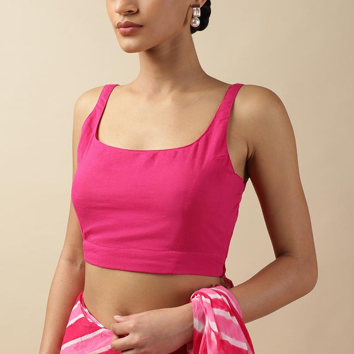 Pink Cotton Sleeveless Readymade Blouse with U neck