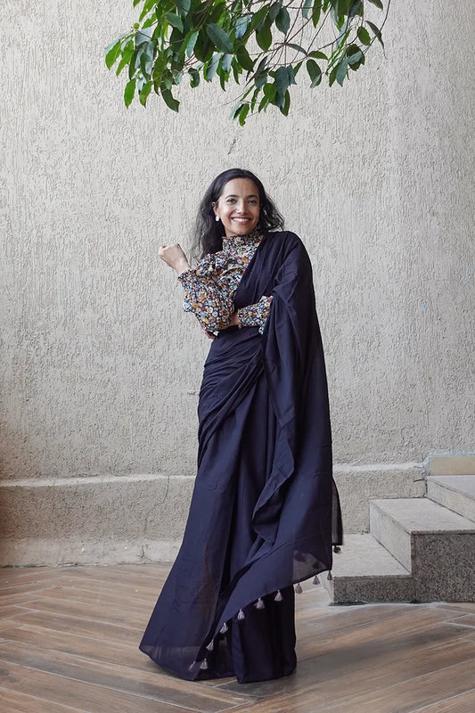 Black Beauty- Hand Dyed Mulmul Cotton Saree