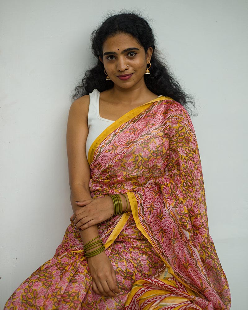 Pond of Daffodils - Hand Block Print Chanderi Silk Saree