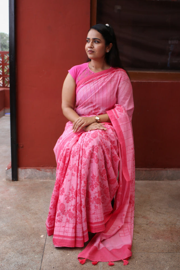 Postcards from Past Printed Mulmul Cotton Saree