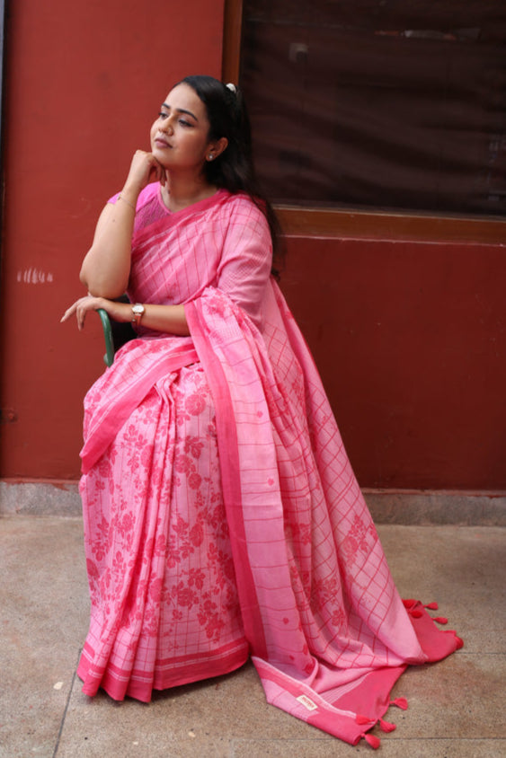 Postcards from Past Printed Mulmul Cotton Saree