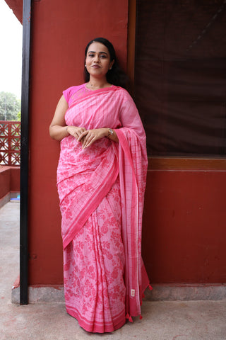 Postcards from Past Printed Mulmul Cotton Saree